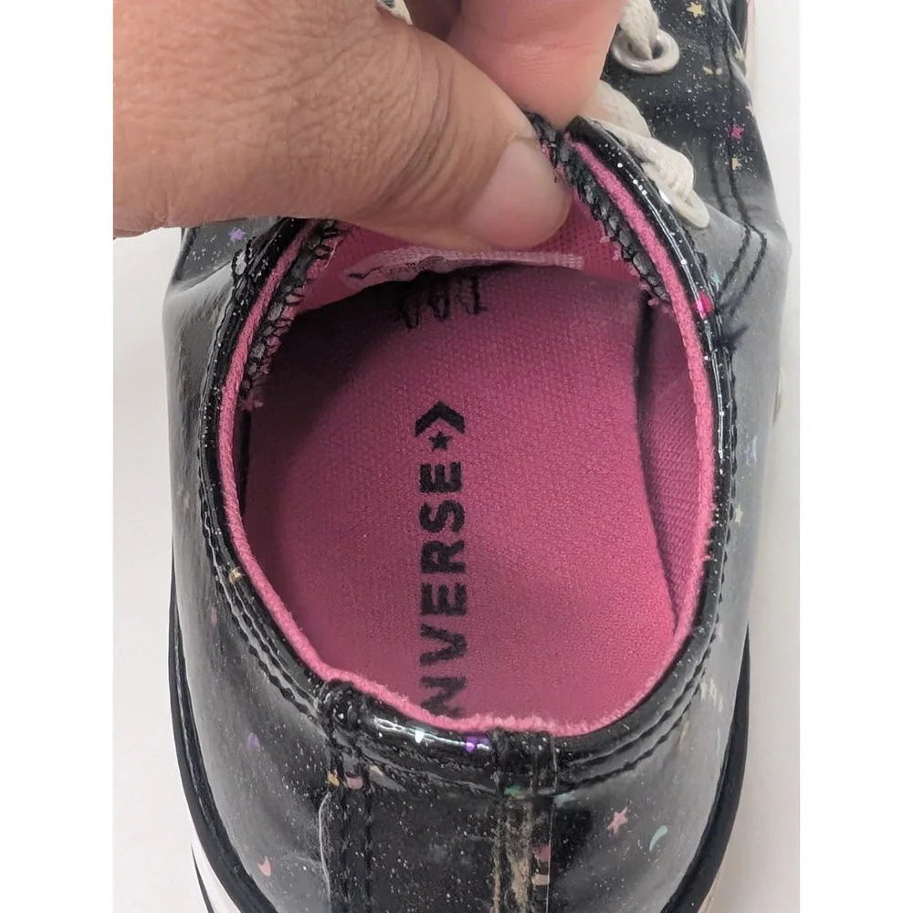 Converse‎ Chuck Taylor All Star Kids Girls Sz 2 Black Glitter Star Moon Sneakers
